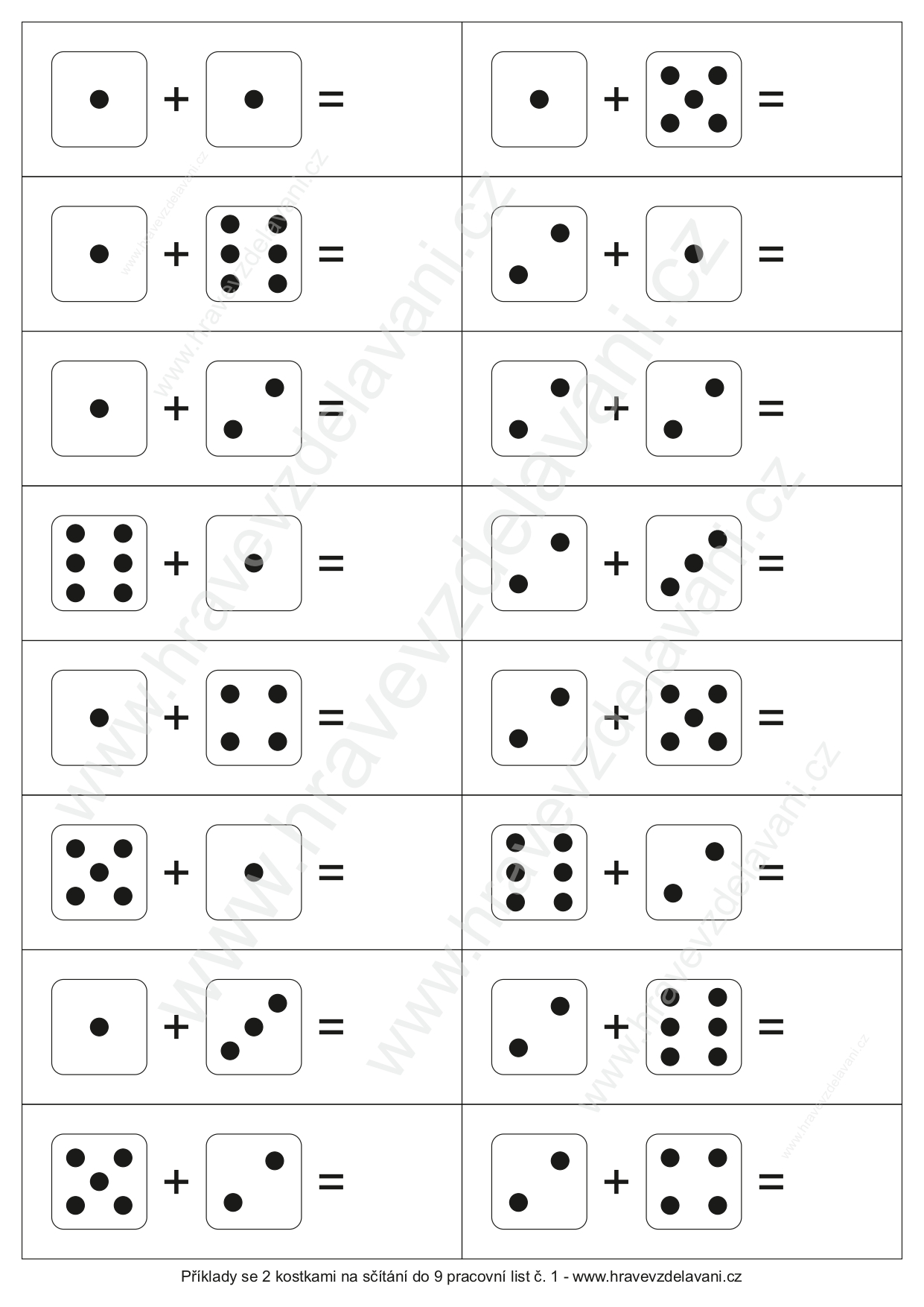 Pracovní listy kostky (celá sada)
