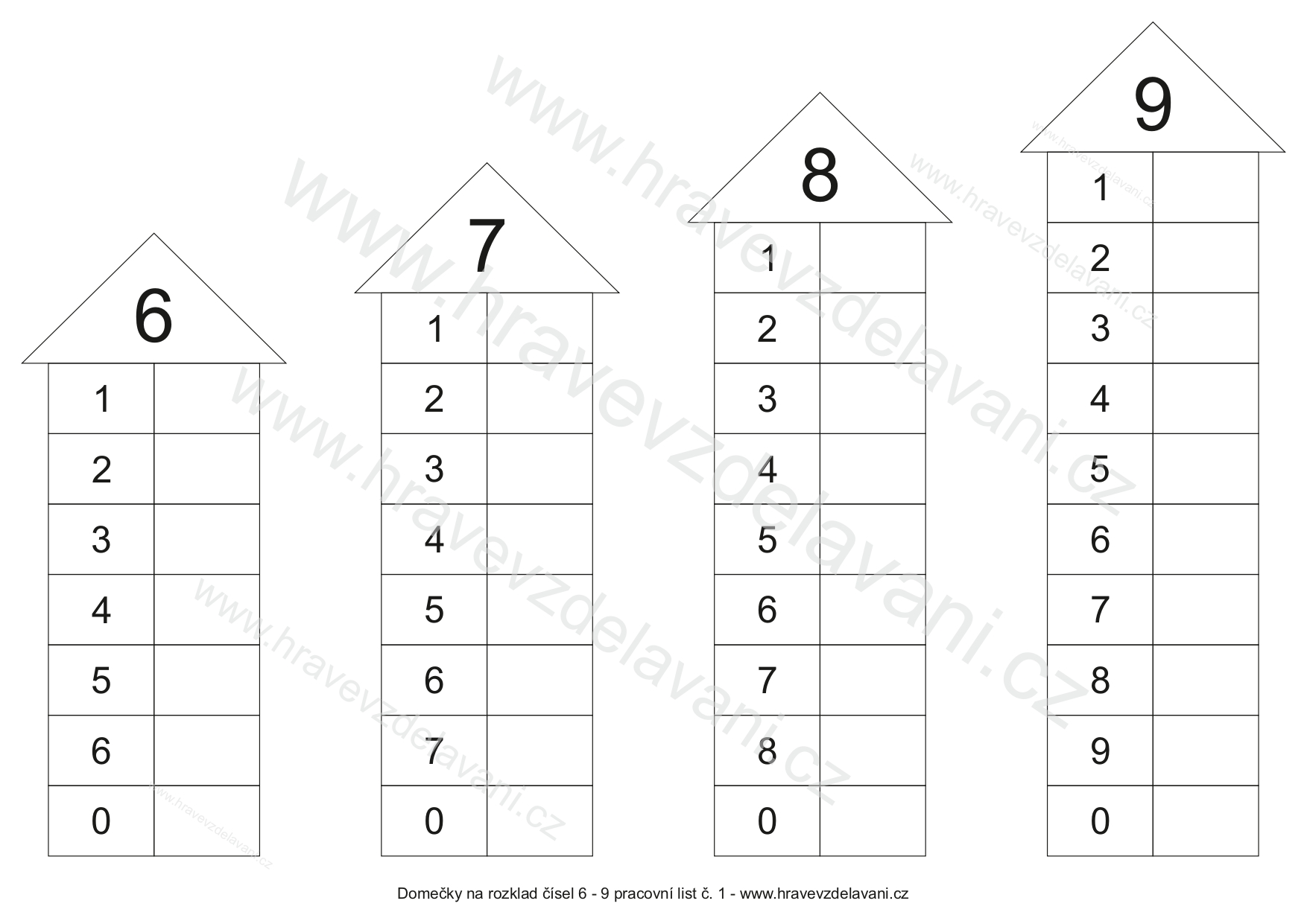 Pracovní listy domečky se 2 sloupci (celá sada)
