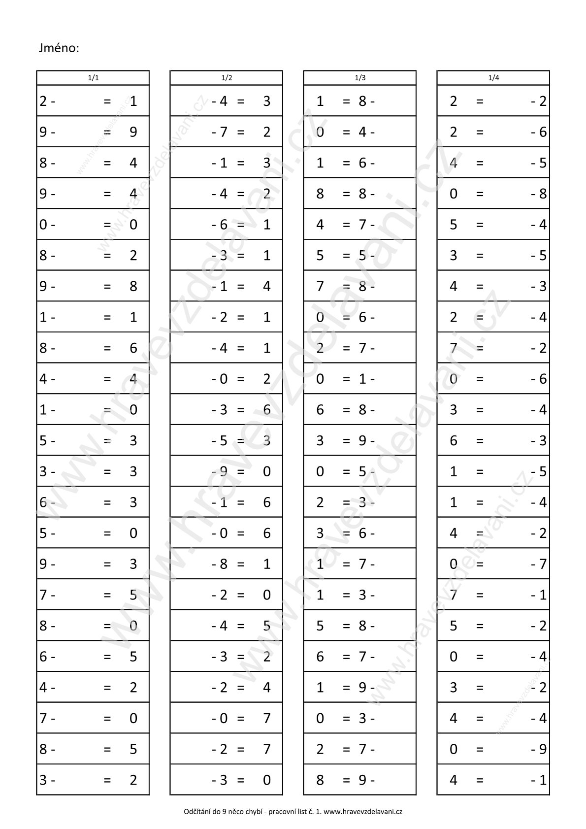 Pracovní listy něco chybí (na násobení a dělení)