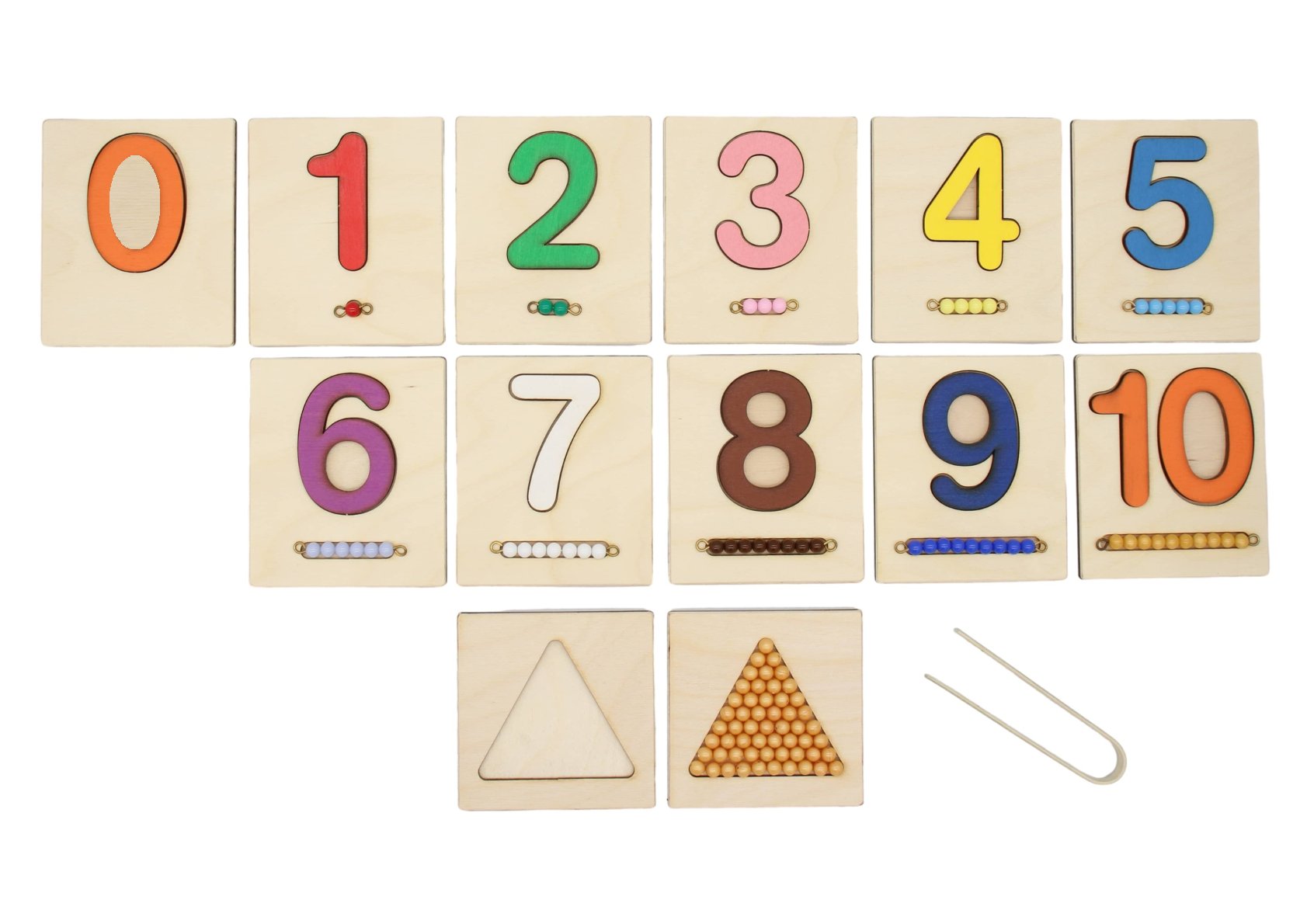 Vkládačky čísel a počítacích korálků 0-10 (11 dřevěných vkládacích destiček)