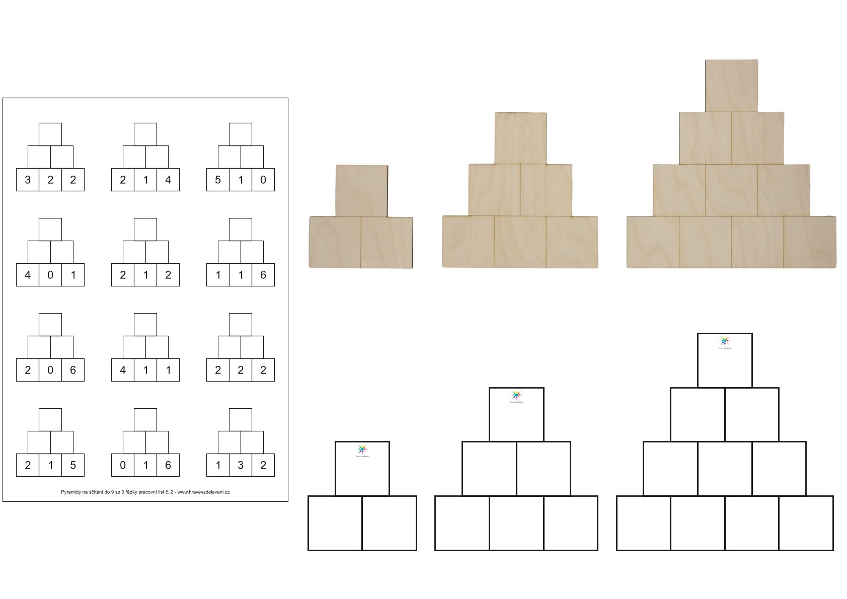 Velká sada počítacích květin, pyramid a domečků (s květinou v přírodní barvě)