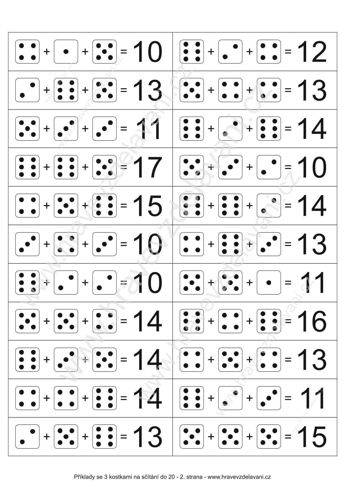 Pracovní listy na +- do 20 (domečky se 3 sloupci)