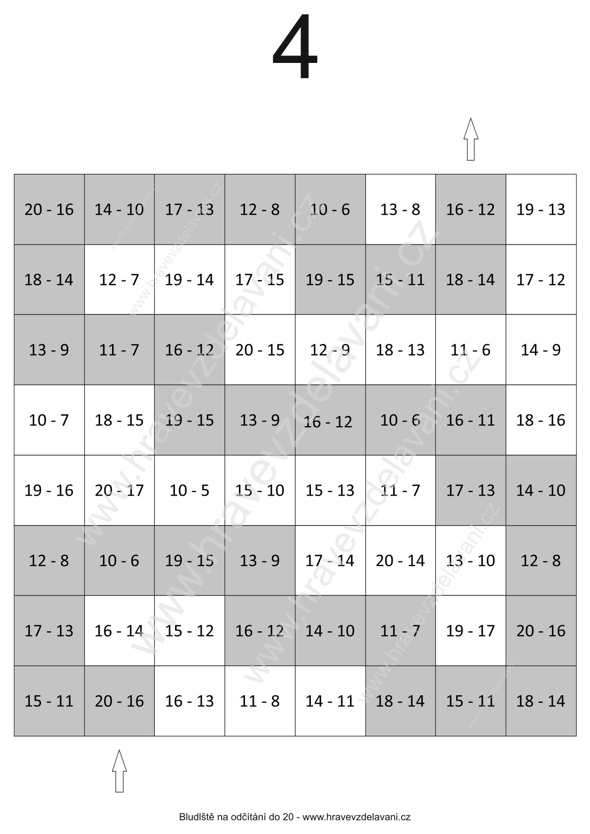 Pracovní listy bludiště (sčítání a odčítání do 20)