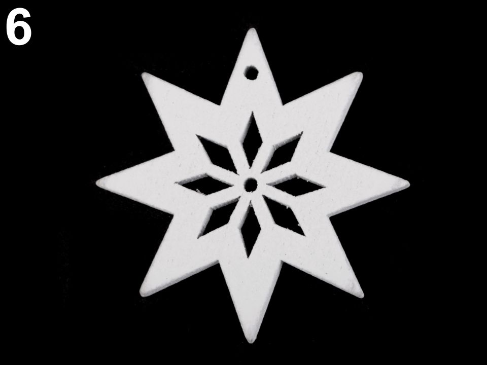 Dřevěné ozdoby 8 kusů (vločka, hvězda, strom, zvoneček, koník, sněhulák, sob a hlava soba)