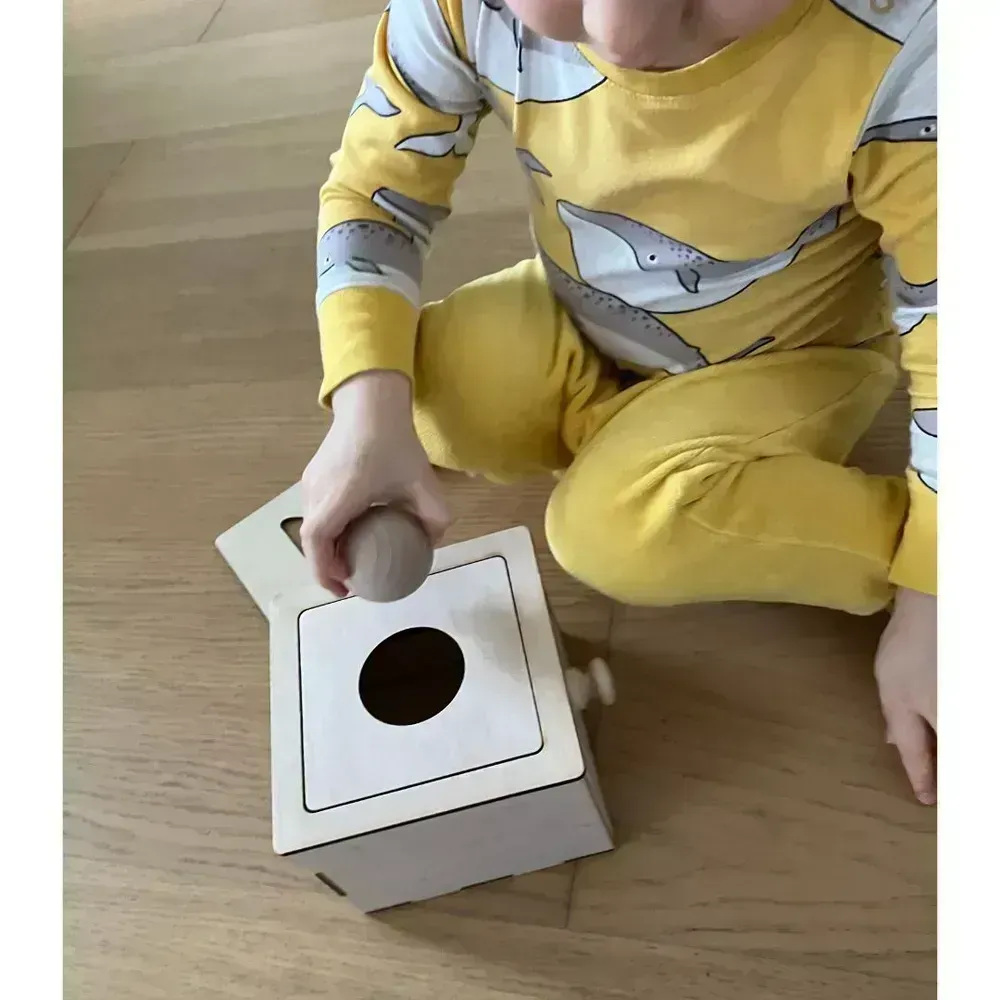 Vhazování do šuplíčku s 9 výměnnými vršky a mnoha dřevěnými předměty na vhazování