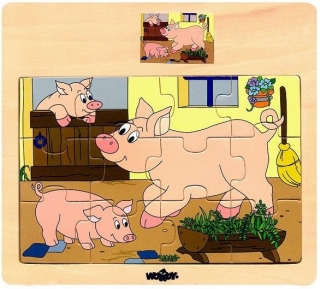Dřevěné puzzle Prasátko se selátkem (12 dílků)