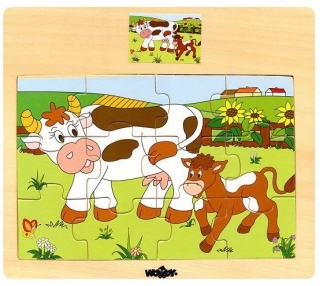 Dřevěné puzzle Kráva s telátkem (12 dílků)